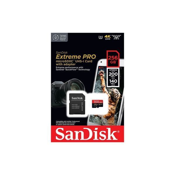 SanDisk 256 GB microSDXC UHS-I U3 Extreme Pro A2 + SD Adapter (SDSQXCZ-256G-GN6MA) 612238 фото