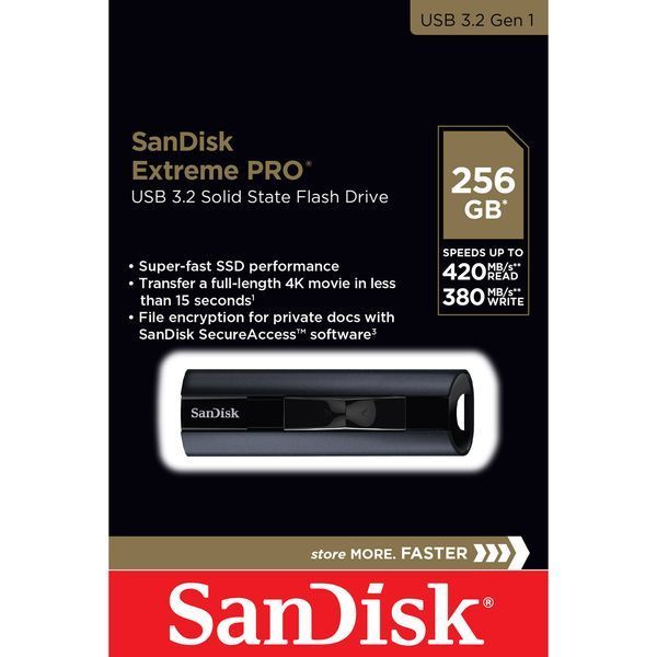 SanDisk 256 GB Extreme PRO USB 3.2 Solid State Flash Drive (SDCZ880-256G-G46) 326897 фото