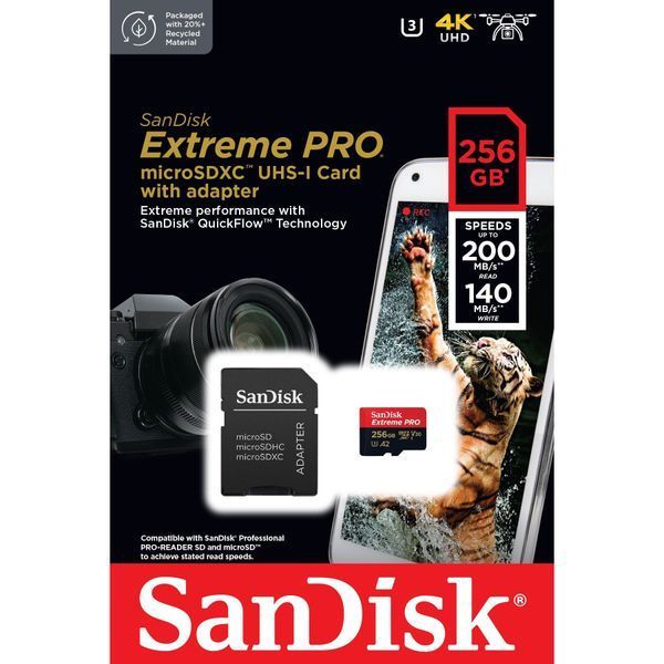 SanDisk 256 GB microSDXC UHS-I U3 Extreme Pro + SD Adapter (SDSQXCD-256G-GN6MA) 734192 фото