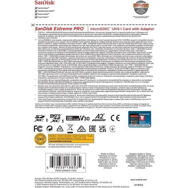 SanDisk 1 TB microSDXC UHS-I U3 Extreme Pro + SD Adapter (SDSQXCD-1T00-GN6MA) 833936 фото
