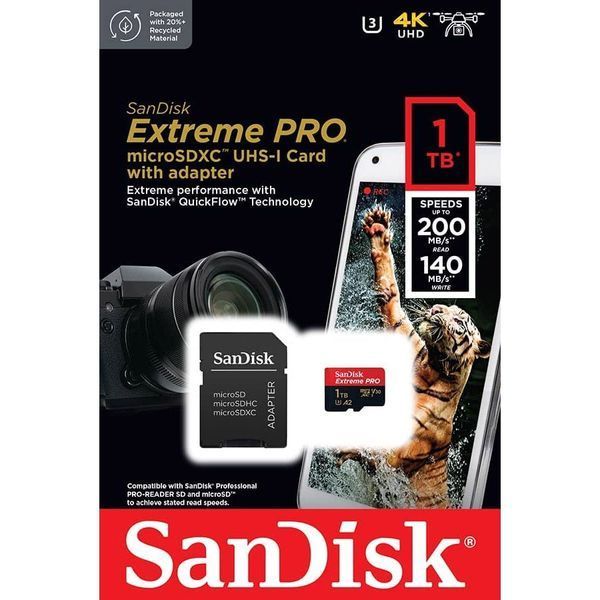 SanDisk 1 TB microSDXC UHS-I U3 Extreme Pro + SD Adapter (SDSQXCD-1T00-GN6MA) 833936 фото