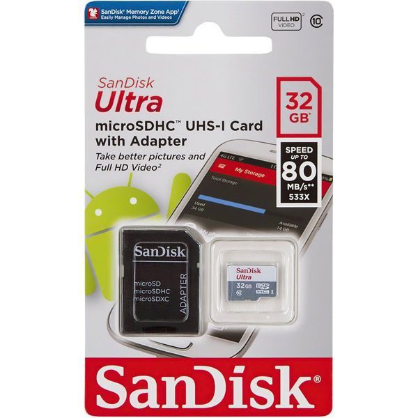 SanDisk 32 GB microSDHC UHS-I Ultra + SD adapter (SDSQUNR-032G-GN3MA) 189275 фото
