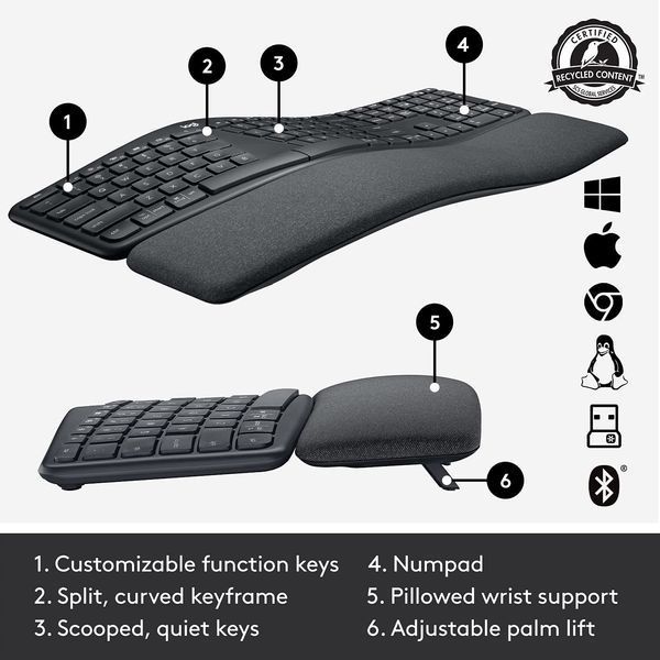 Logitech ERGO K860 Bluetooth/Wireless UA Black (920-010108, 920-010352) 961265 фото