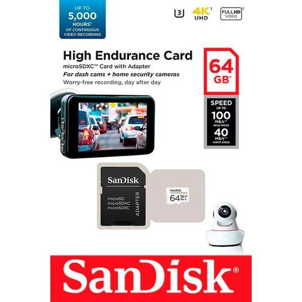 SanDisk 64 GB microSDXC High Endurance UHS-I U3 V30 + SD adapter (SDSQQNR-064G-GN6IA) 633660 фото