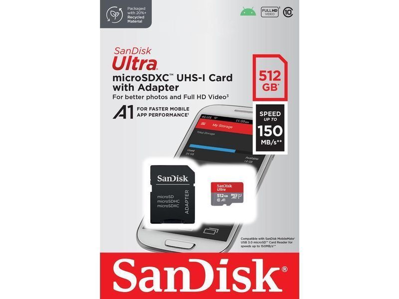 SanDisk 512 GB microSDXC UHS-I Ultra A1 + SD adapter (SDSQUAC-512G-GN6MA) 666364 фото