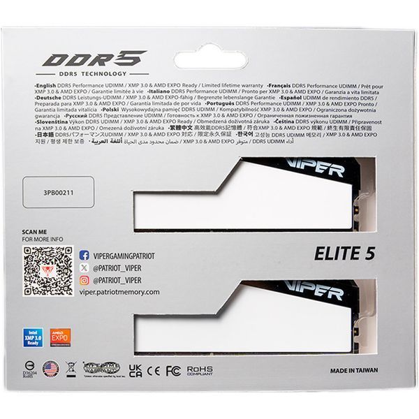 PATRIOT 32 GB (2x16GB) DDR5 6000 MHz Viper Elite 5 (VEB532G6030KW) 612403 фото