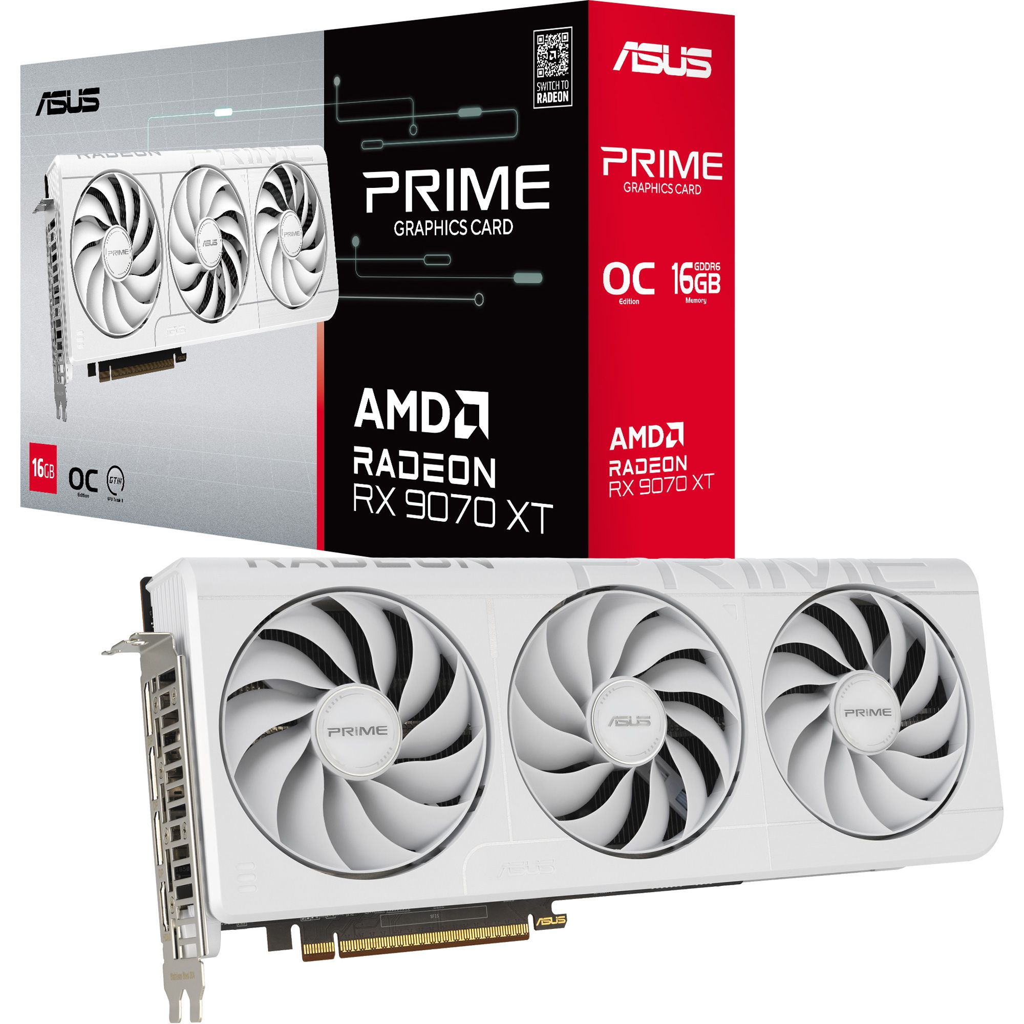 Видеокарта ASUS AMD Radeon RX 9070XT PRIME OC WHITE 16GB GDDR6 (PRIME-RX9070XT-O16G-WHITE)