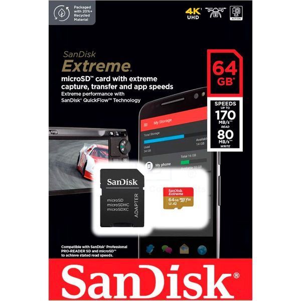 SanDisk 64 GB microSDXC UHS-I U3 V30 A2 Extreme (SDSQXAH-064G-GN6MA) 799847 фото