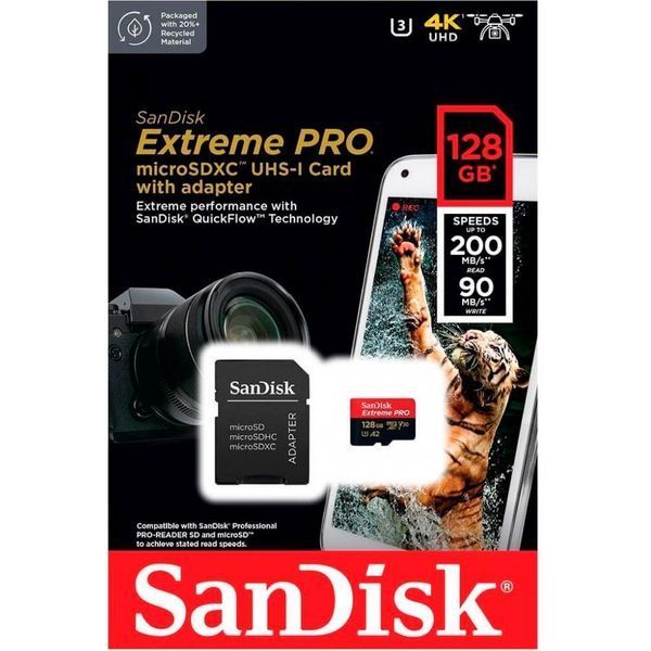 SanDisk 128 GB microSDXC UHS-I U3 Extreme Pro + SD Adapter (SDSQXCD-128G-GN6MA) 420282 фото